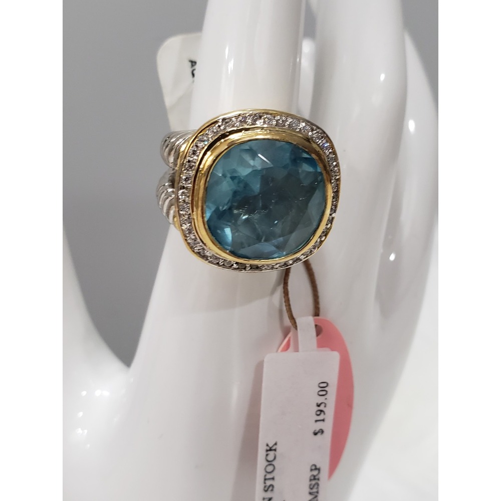 Lauren G Adams Aquamarine Cocktail Ring Two Tone Mixed Metal Statement Size 6